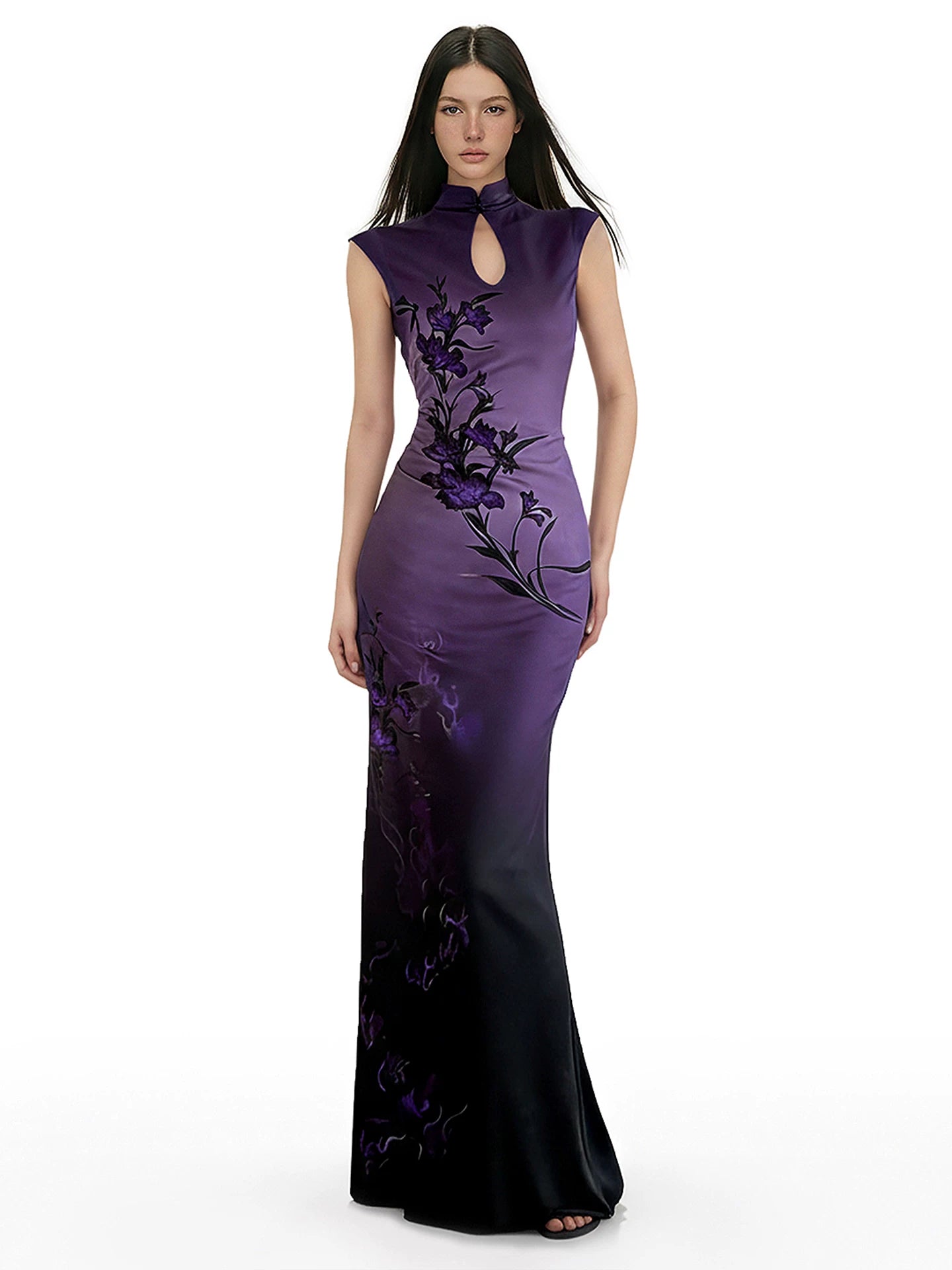 FUNOFF Retro Floral Gradual Change Cheongsam Dress
