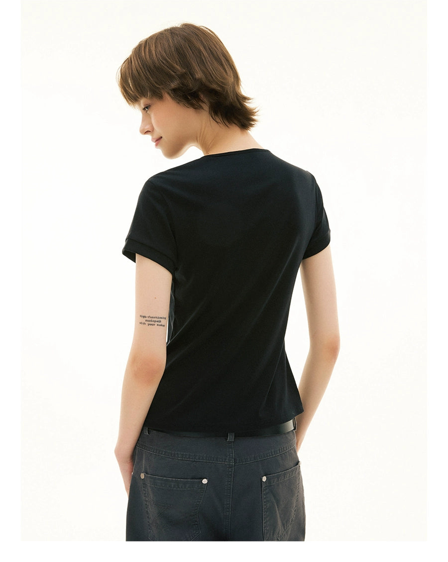FUNKYFUN Versatile Wide V-neck Waist Tee