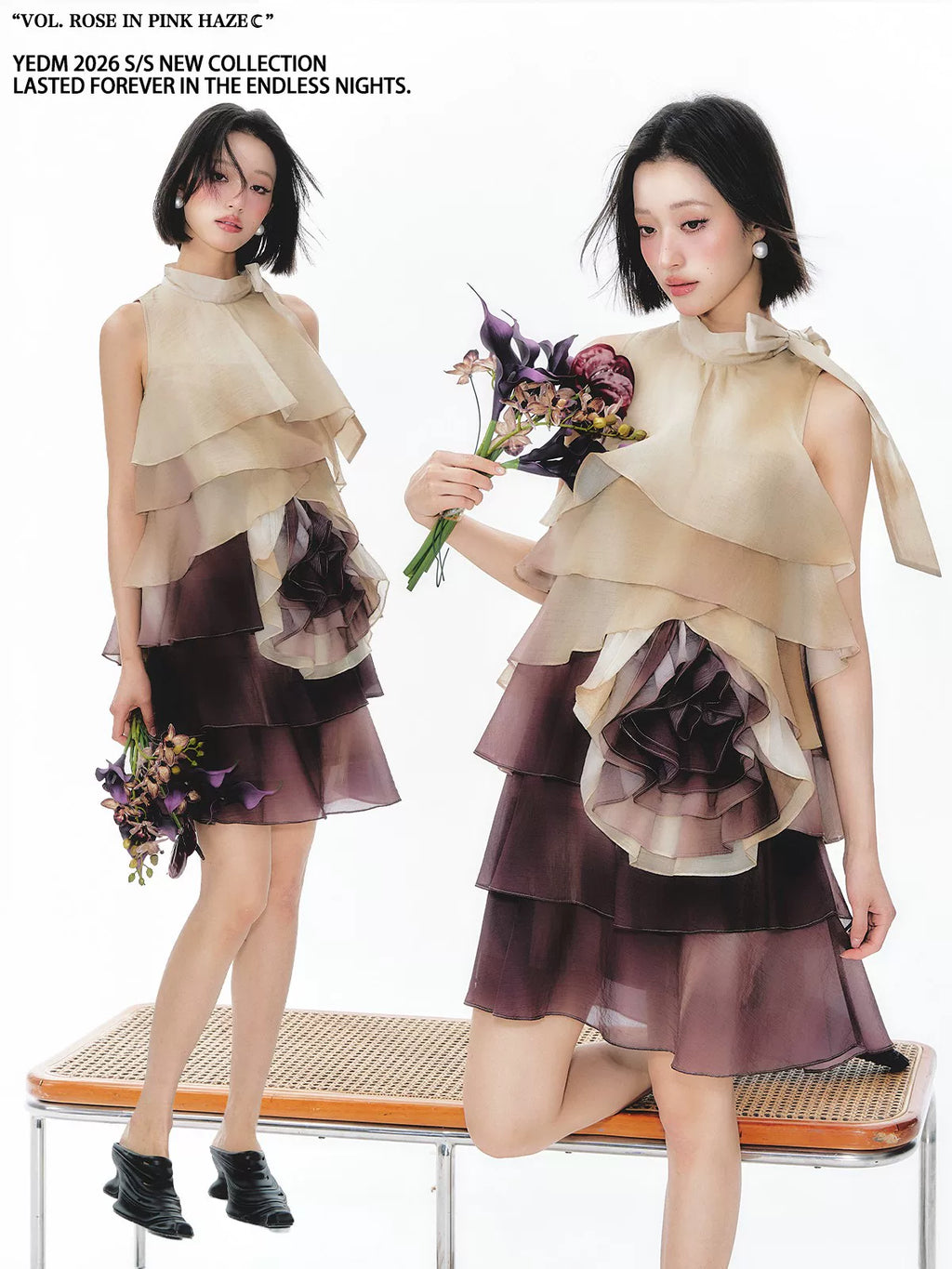 YEDM Gradual Change Layering Suspender Dress