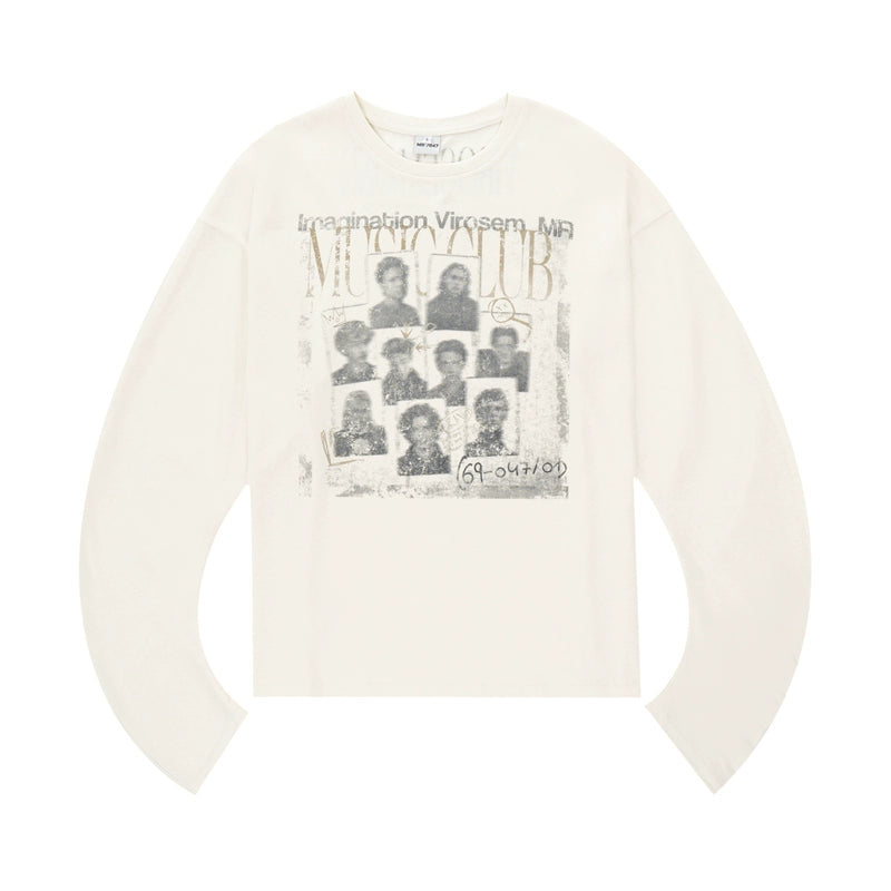 BTSG washed old character pleated long-sleeve Tee