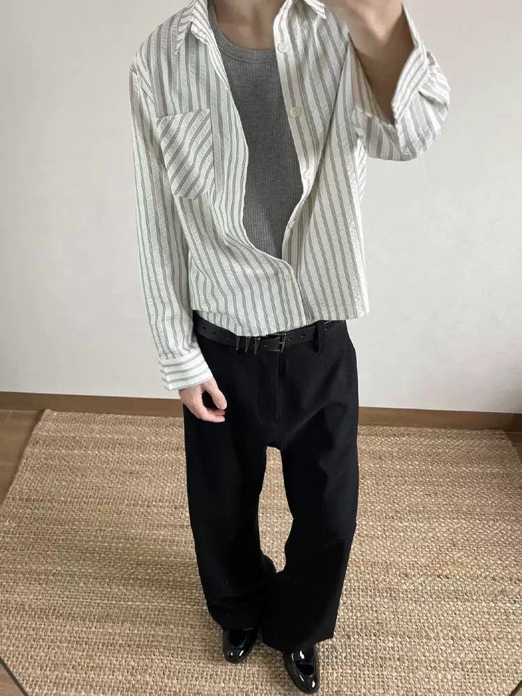 AMBSOM Vintage Striped Casual Front Shoulder Long Sleeve Shirt