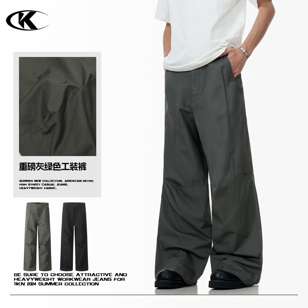 11KN  three-dimensional tailoring split pleated Pants