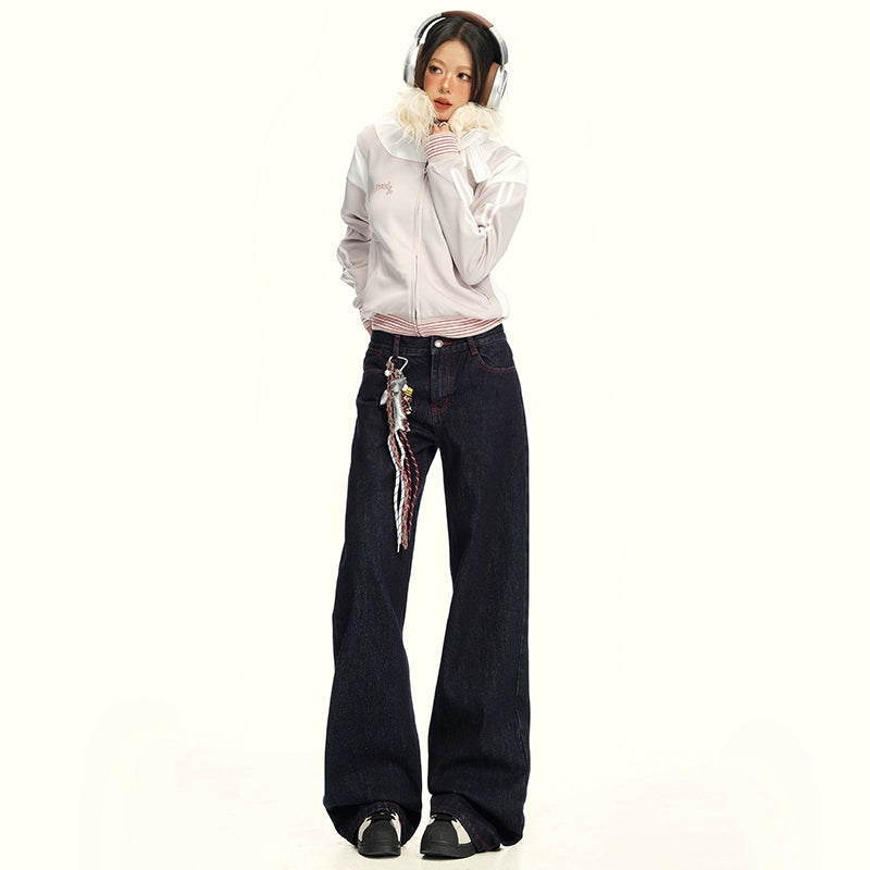 KPSR Contrasting Color Loose and Thin Drape Jeans