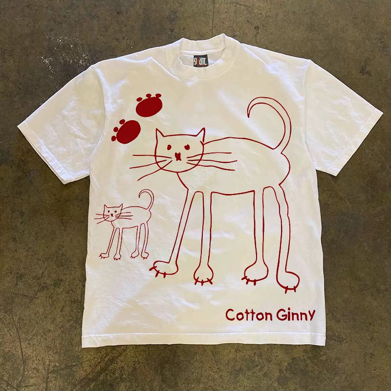 UPUPXIA  Cat Print Casual Tee