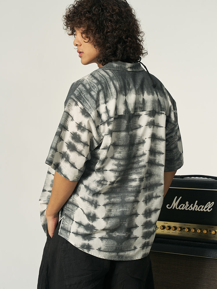 OSCILL oscillating industrial, ink tie-dye Cuban Shirt