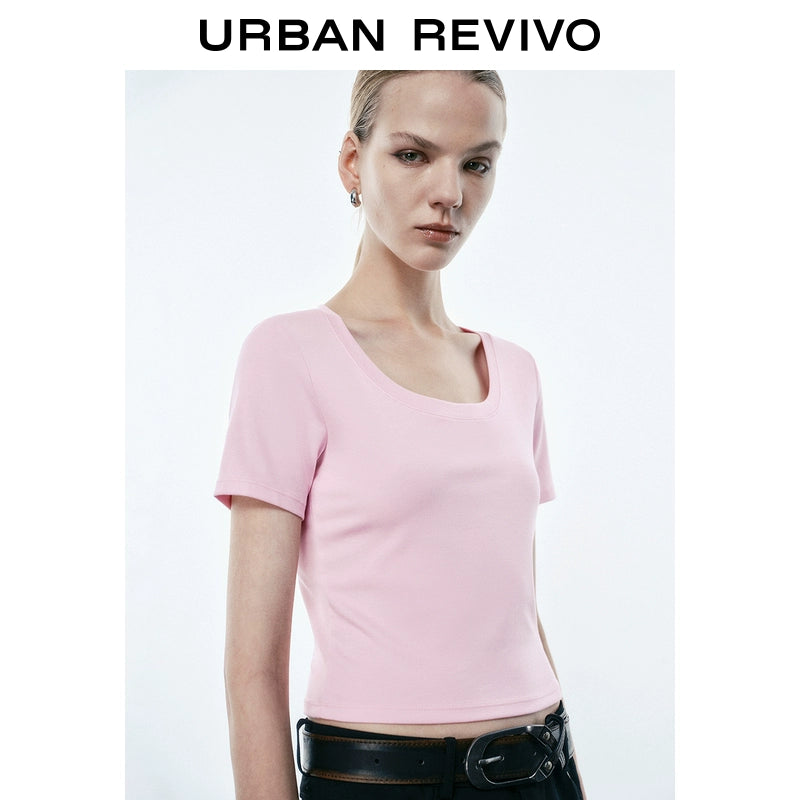 URBAN REVIVO Casual Versatile Slim Skinny Short Sleeve Tee