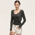 Anna Aneae Floral Knitted Cardigan Slim-fit Suspenders Two-piece Set