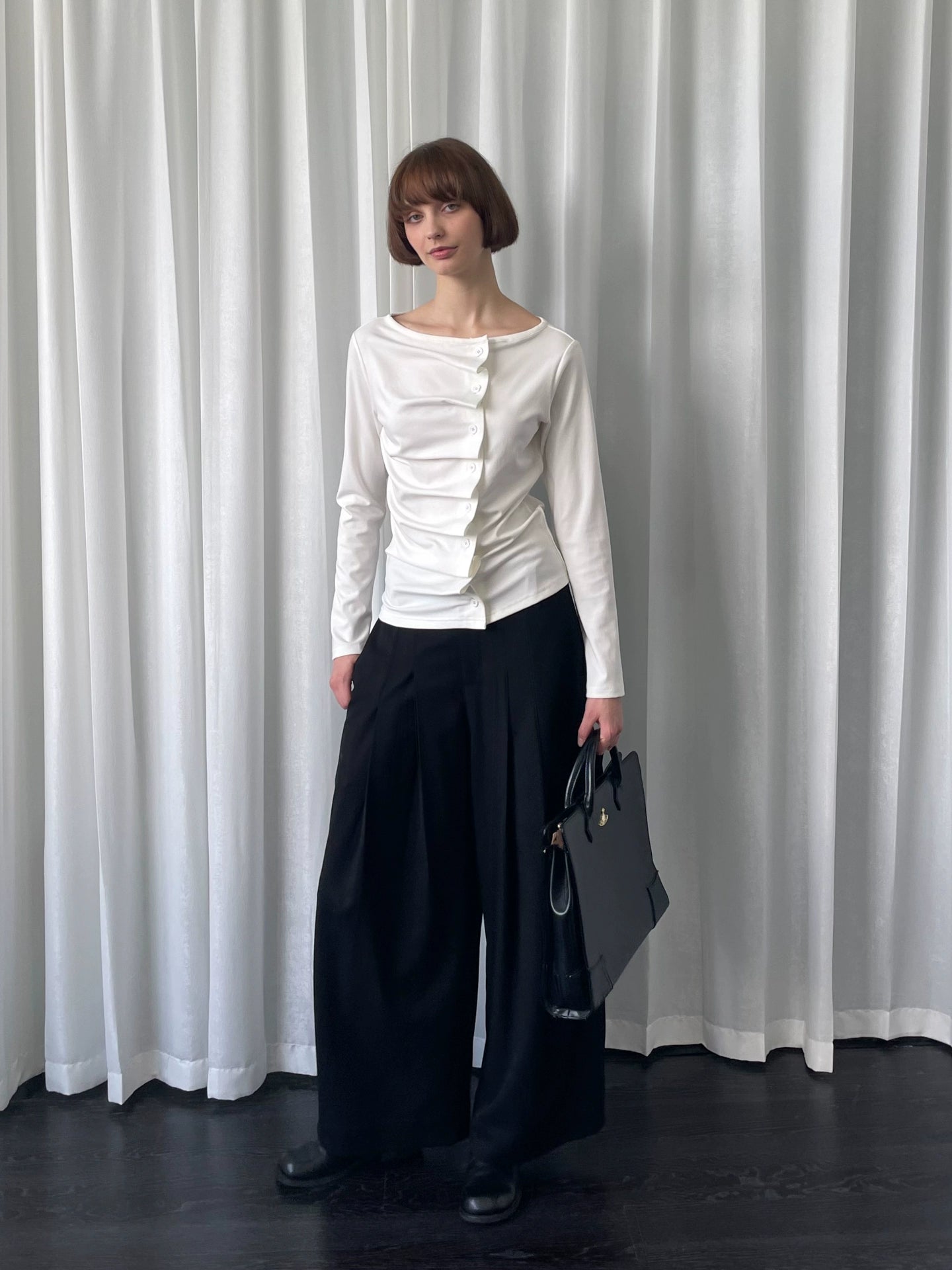 Loosesmell Pleated Versatile Simple Long Sleeves