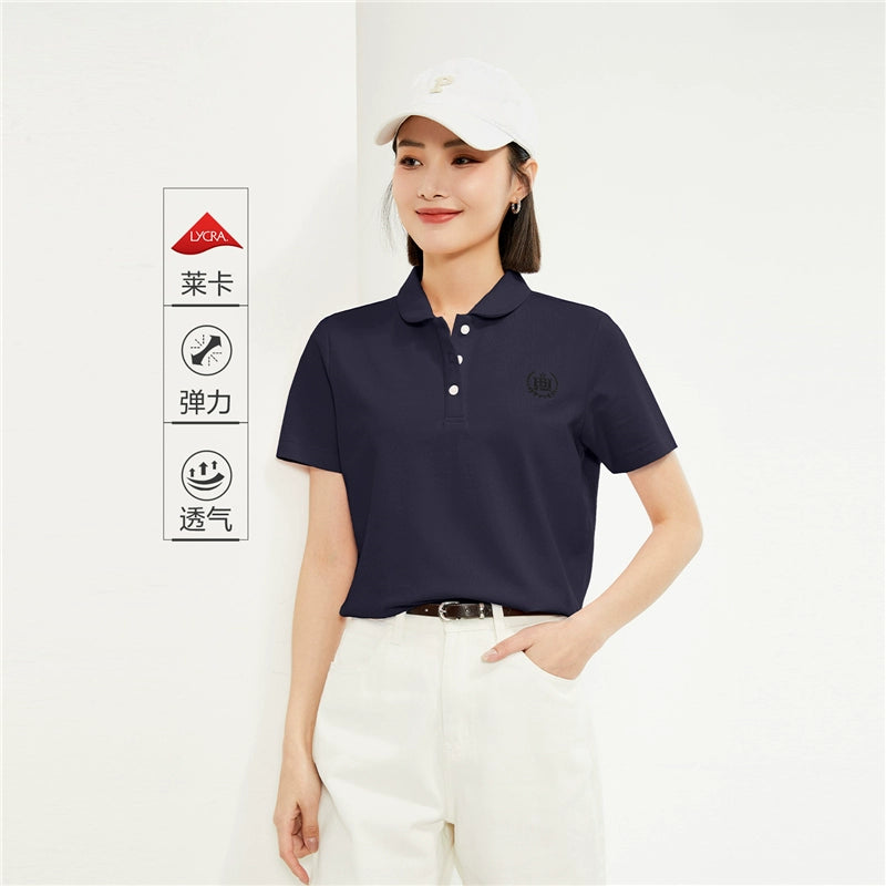 Giordano Small Embroidery Lycra Pearl Doll Collar Lapel Tee