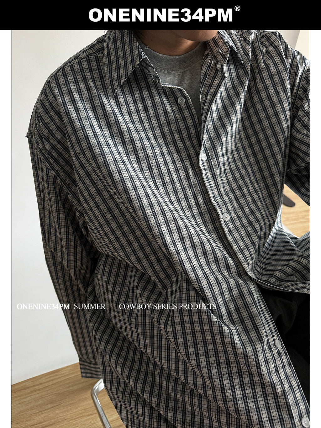 ONENINE34PM Fine Plaid Loose Lazy Long-sleeved Shirt