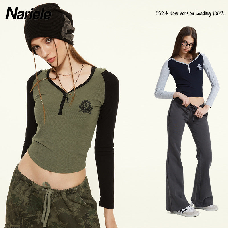 Nariele Embroidery Contrast Hooded Babes  Long Sleeves