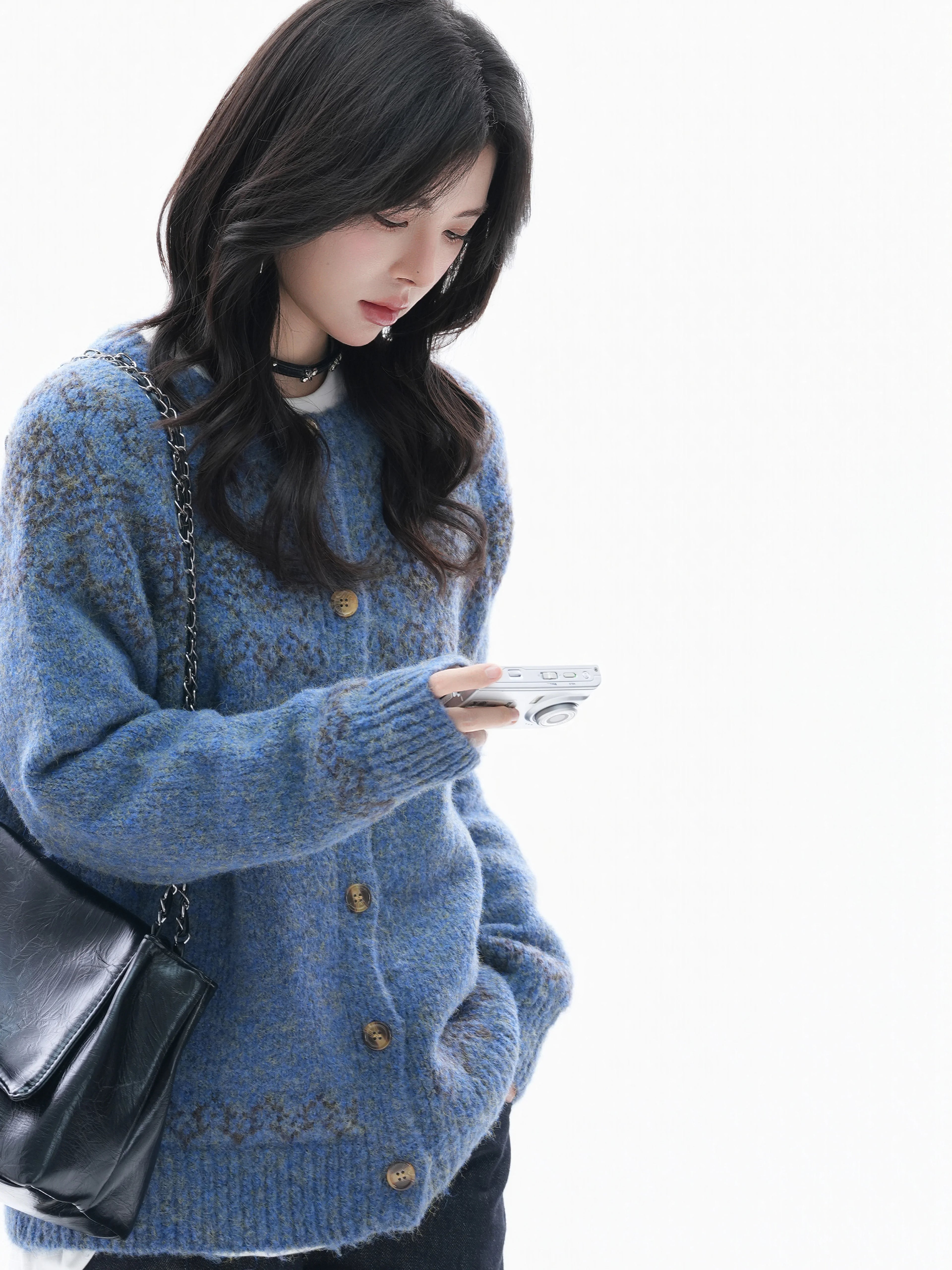 Zuocisankon Retro Tie-dye Jacquard Knitted Cardigan Sweater