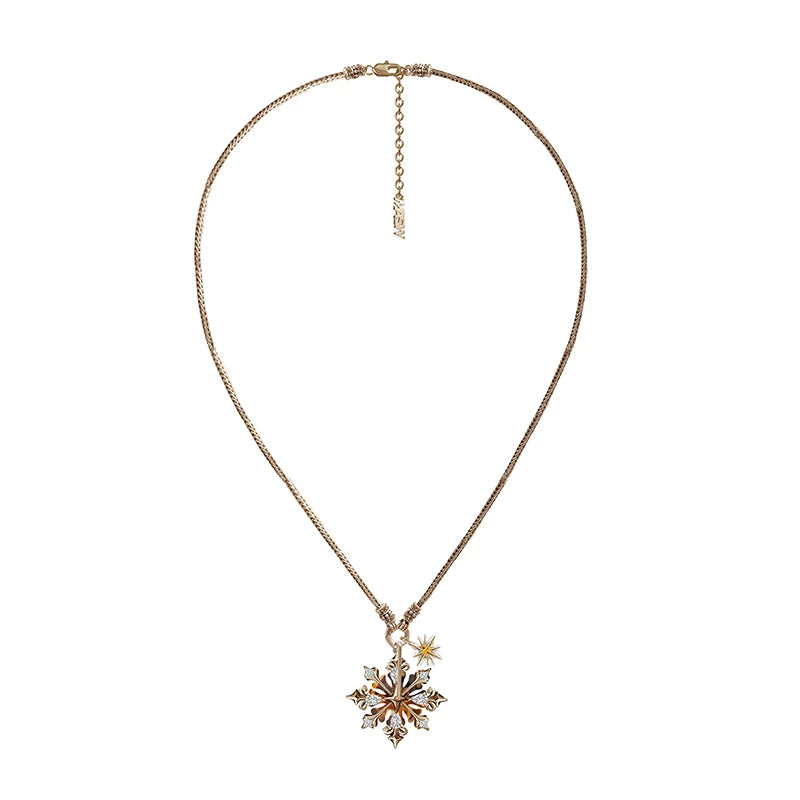 MASW Gold Pearl Double Stacked Snowflake Sweater Chain
