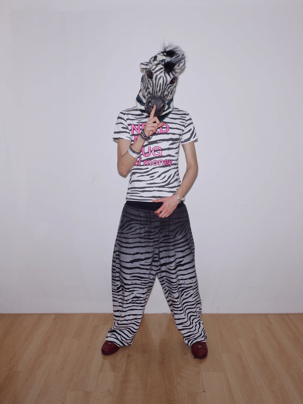 CHAI Zebra Pattern Glitter Printing Casual Tee