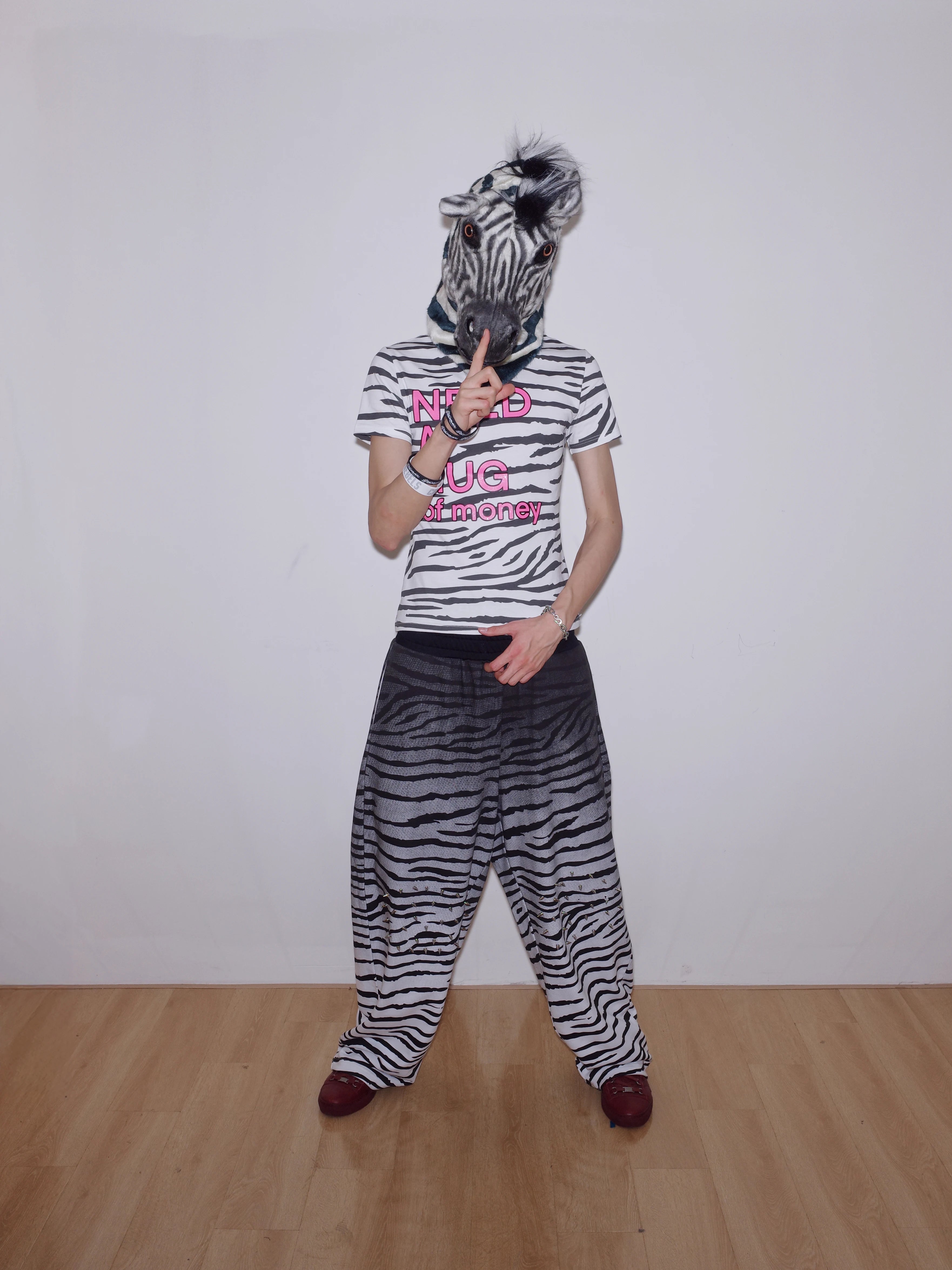 CHAI Zebra Pattern Glitter Printing Casual Tee