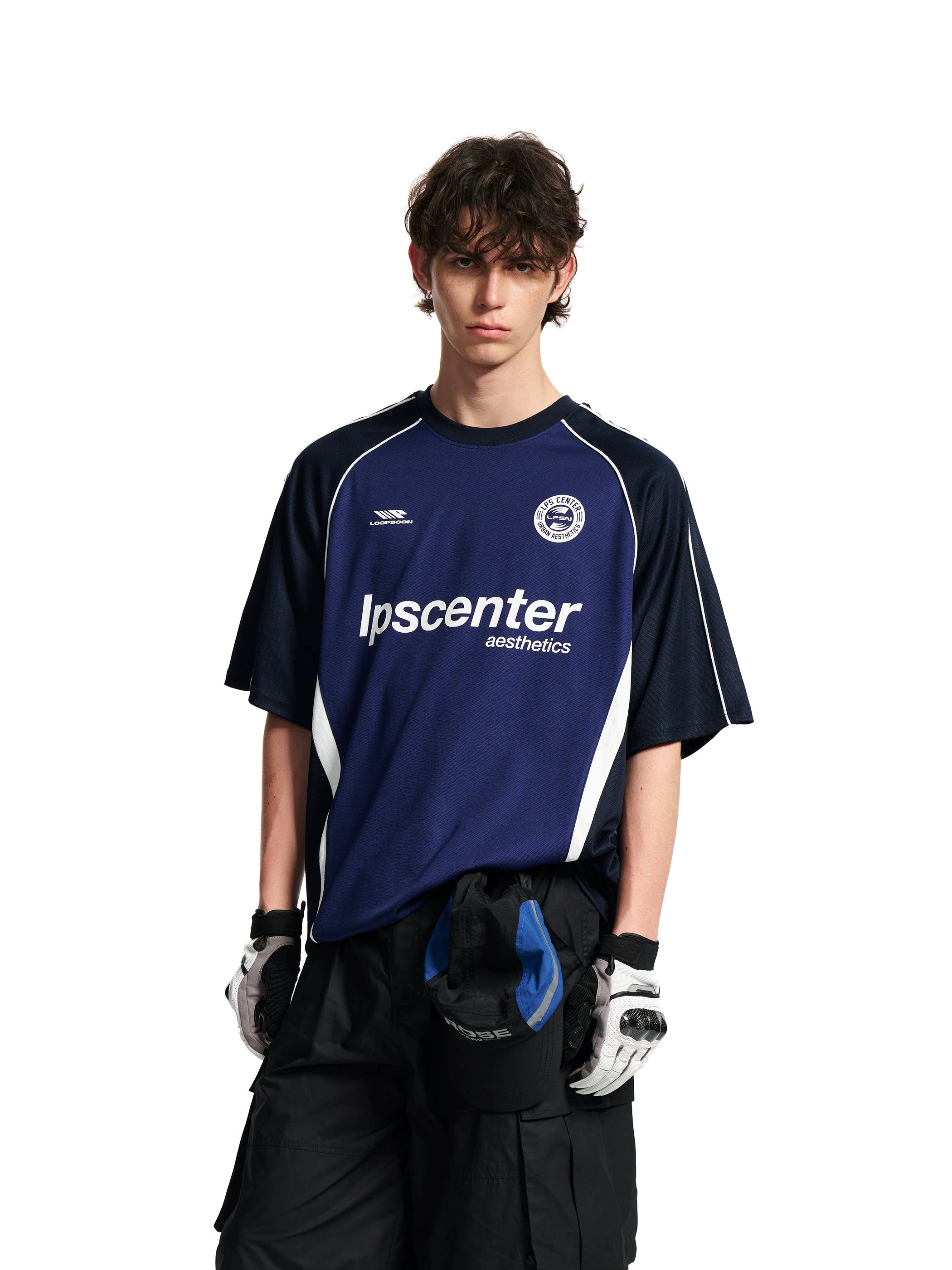 Loopsoon Sports Letter Printing Loose Splicing Contrasting Tee