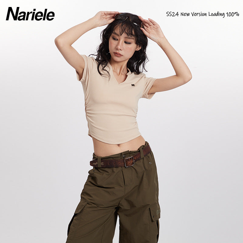 Nariele American Vintage V-neck Hottie Pleated Tee