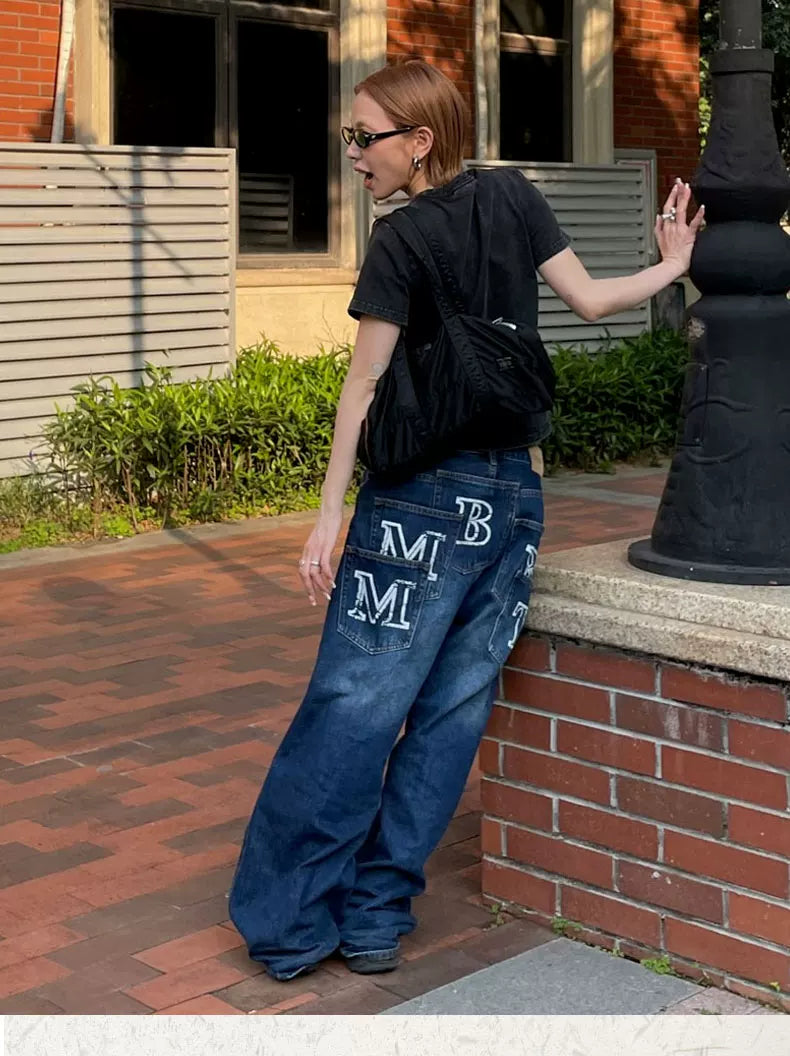 MMBBT Multi-pocket Embroidered Loose and Versatile Jeans