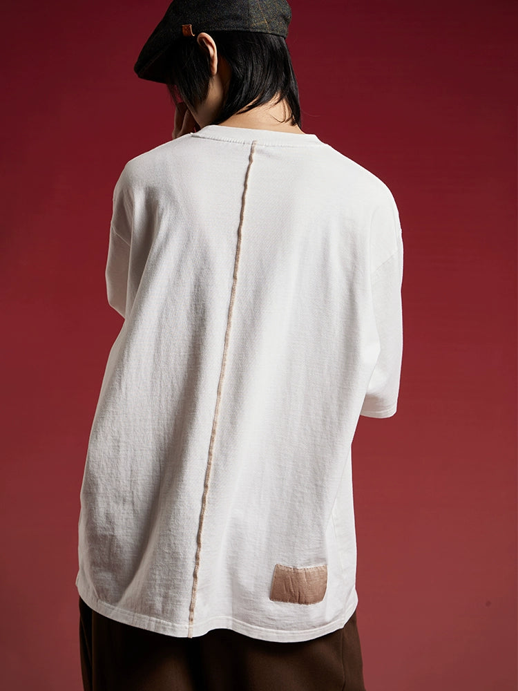Officill Stitching Loose Round Neck Retro Tee