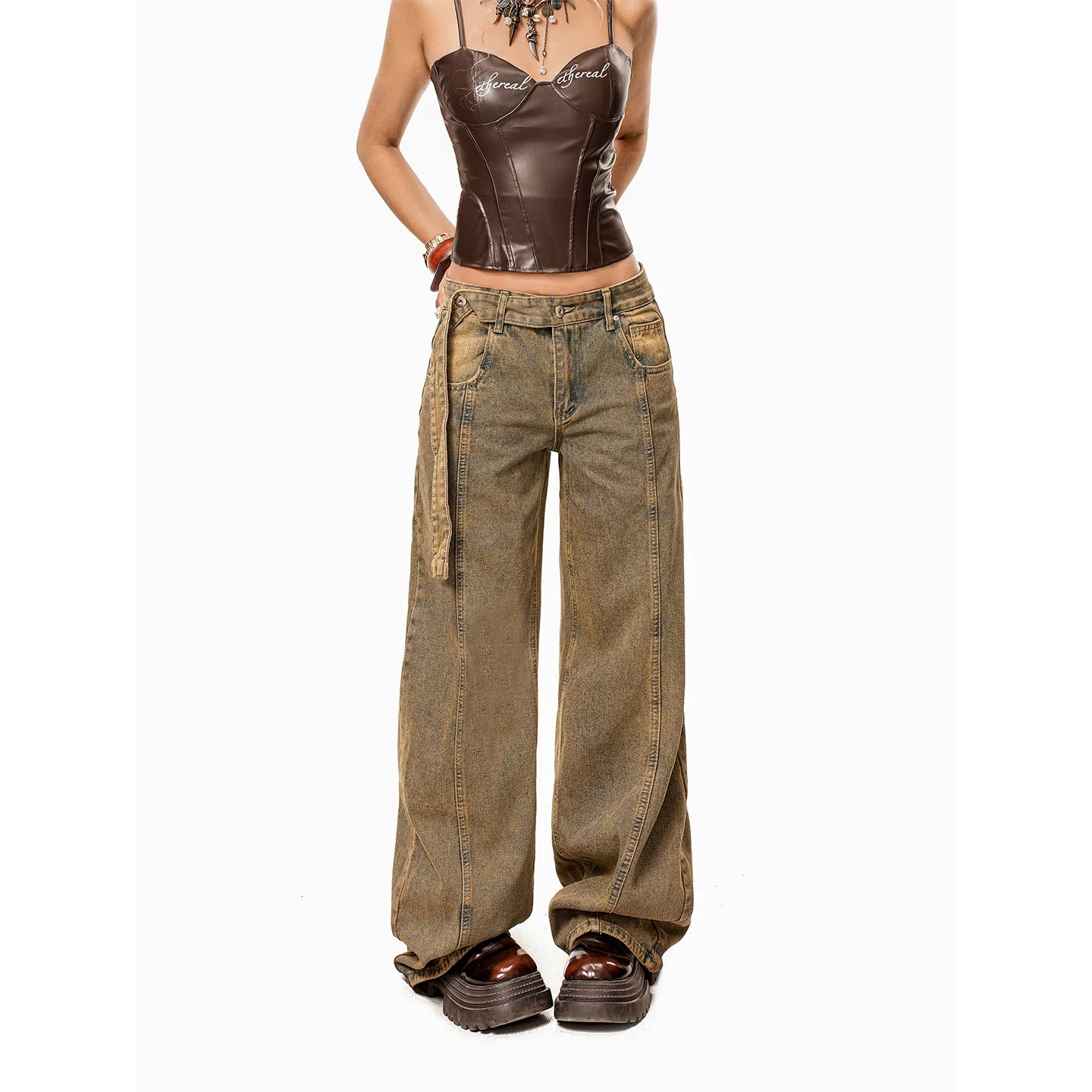Arielink Vintage Tie-Dyed Dirty Straight Jeans