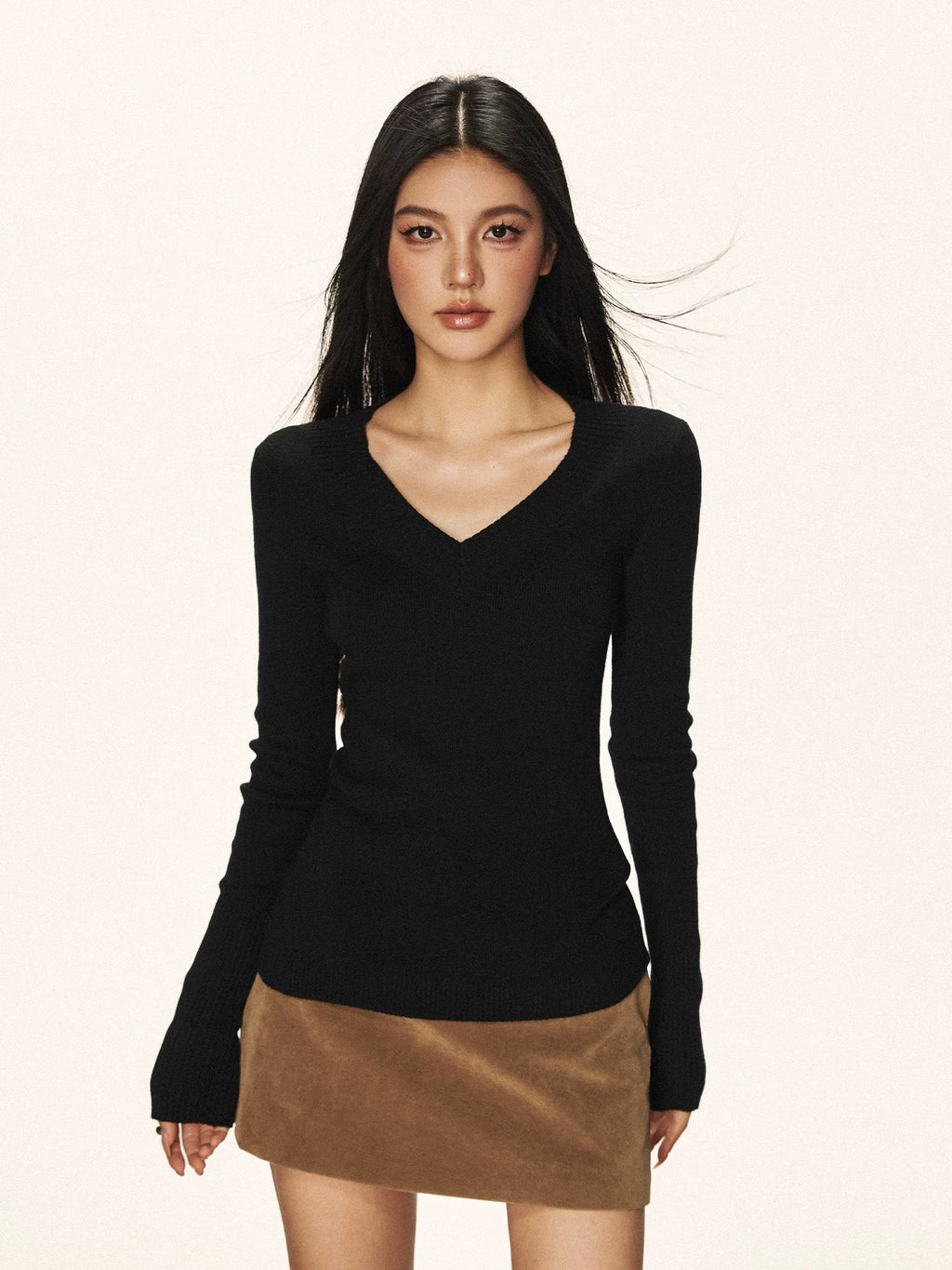 Cherry Melody Vintage V-Neck Long-Sleeve Knit Top