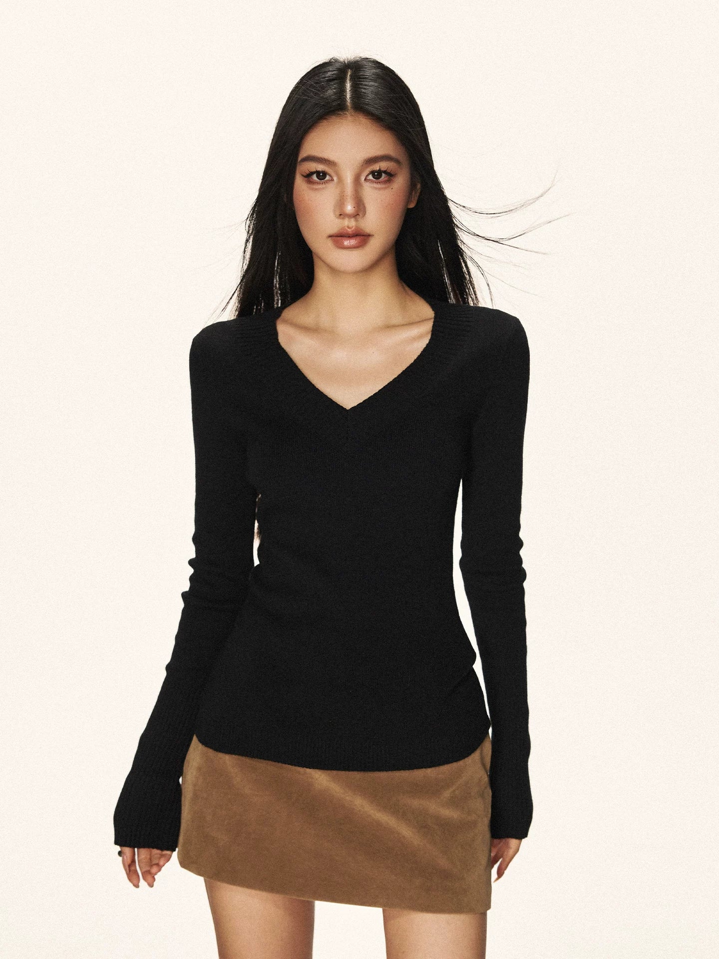 Cherry Melody Vintage V-Neck Long-Sleeve Knit Top