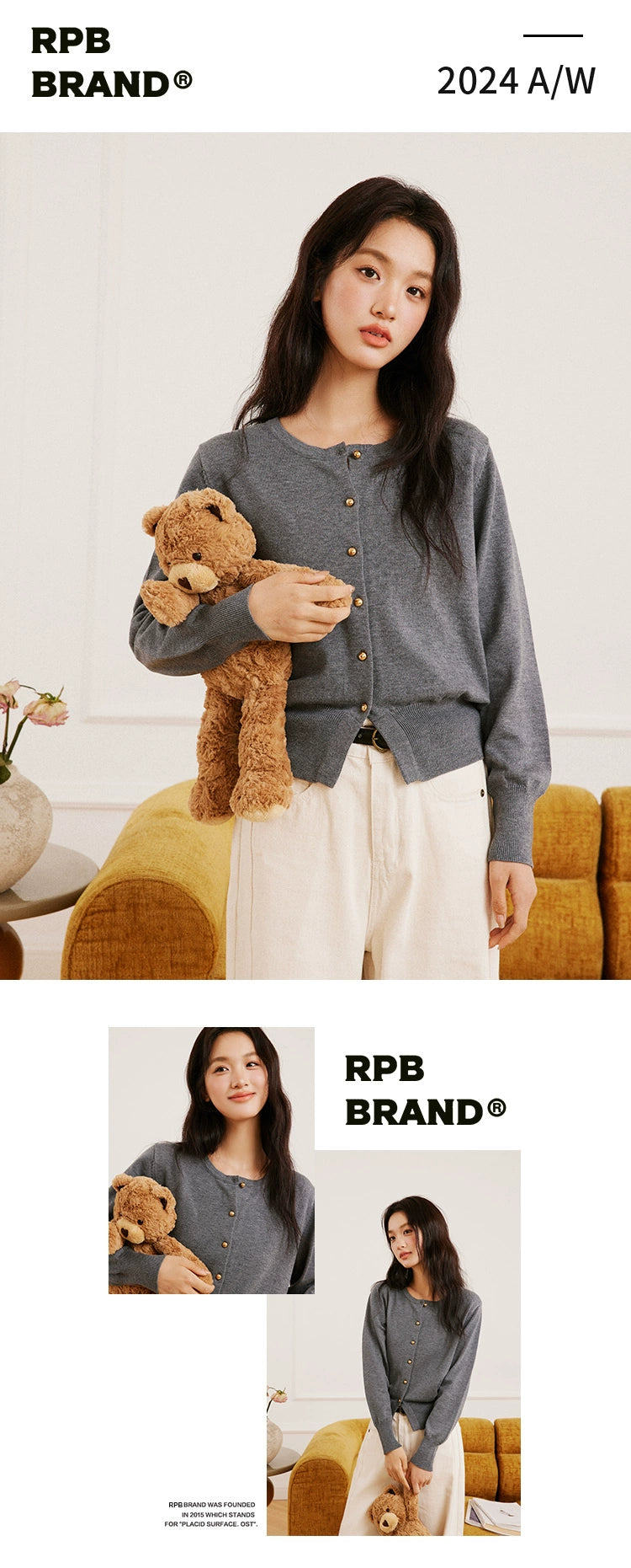 RPB BRAND Simple Short Cardigan Sweater Knitted Sweater Jacket
