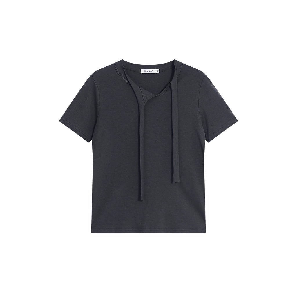 FUNKYFUN Lyocell Skin Fabric V-Neck Lace Tee