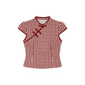 KANO Stand-up Collar Plaid Casual Tee