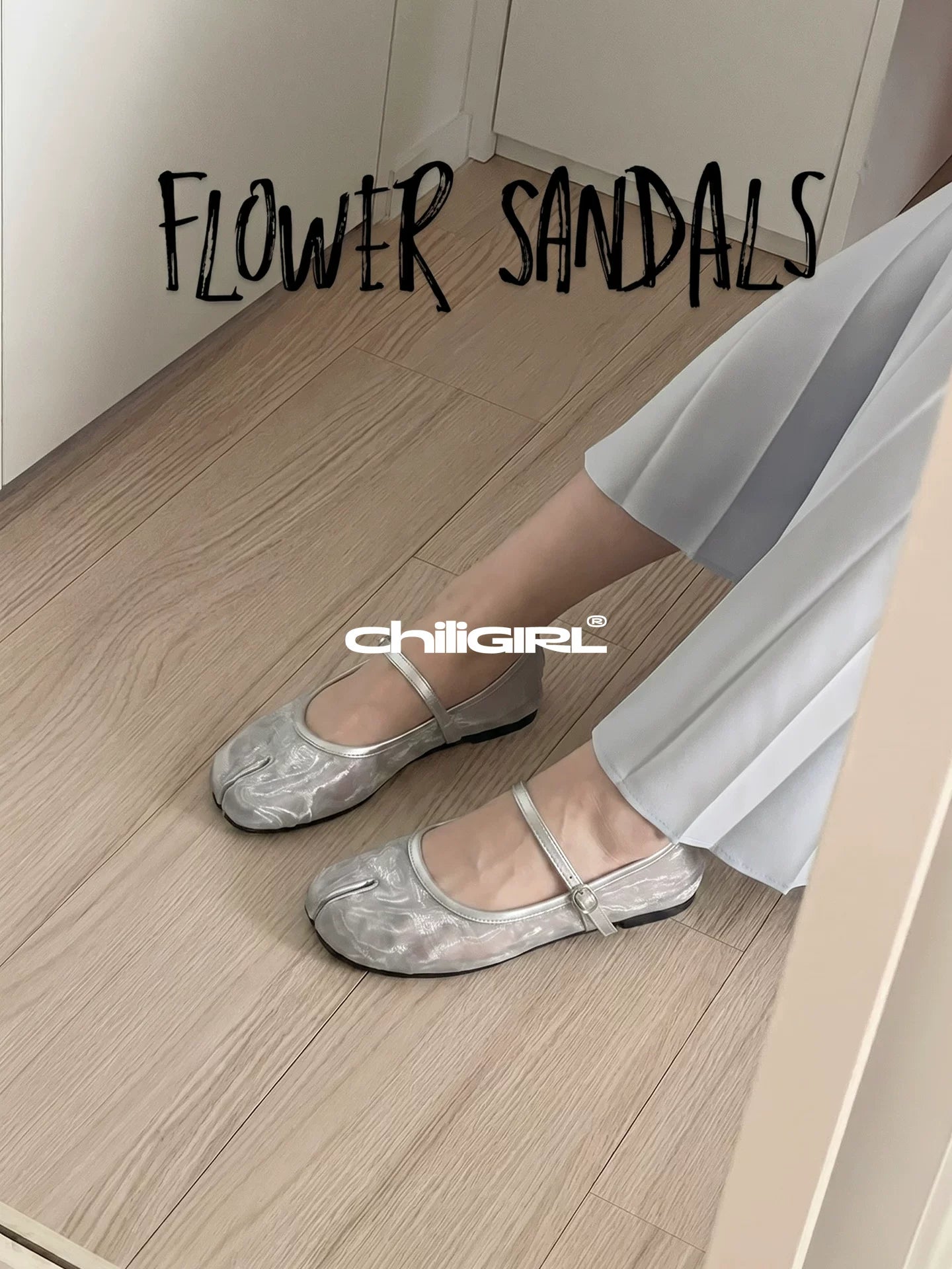 CHILIGIRL Split-toed Shallow-mouth Flat-soled One-word Strap Single Shoes