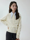 VOOE Half-open Button Round Neck Loose Knitted Long Sleeves