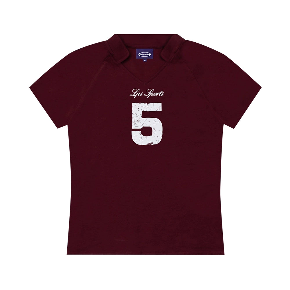 Loopsoon Retro Jersey Printed Simple Letter Tee