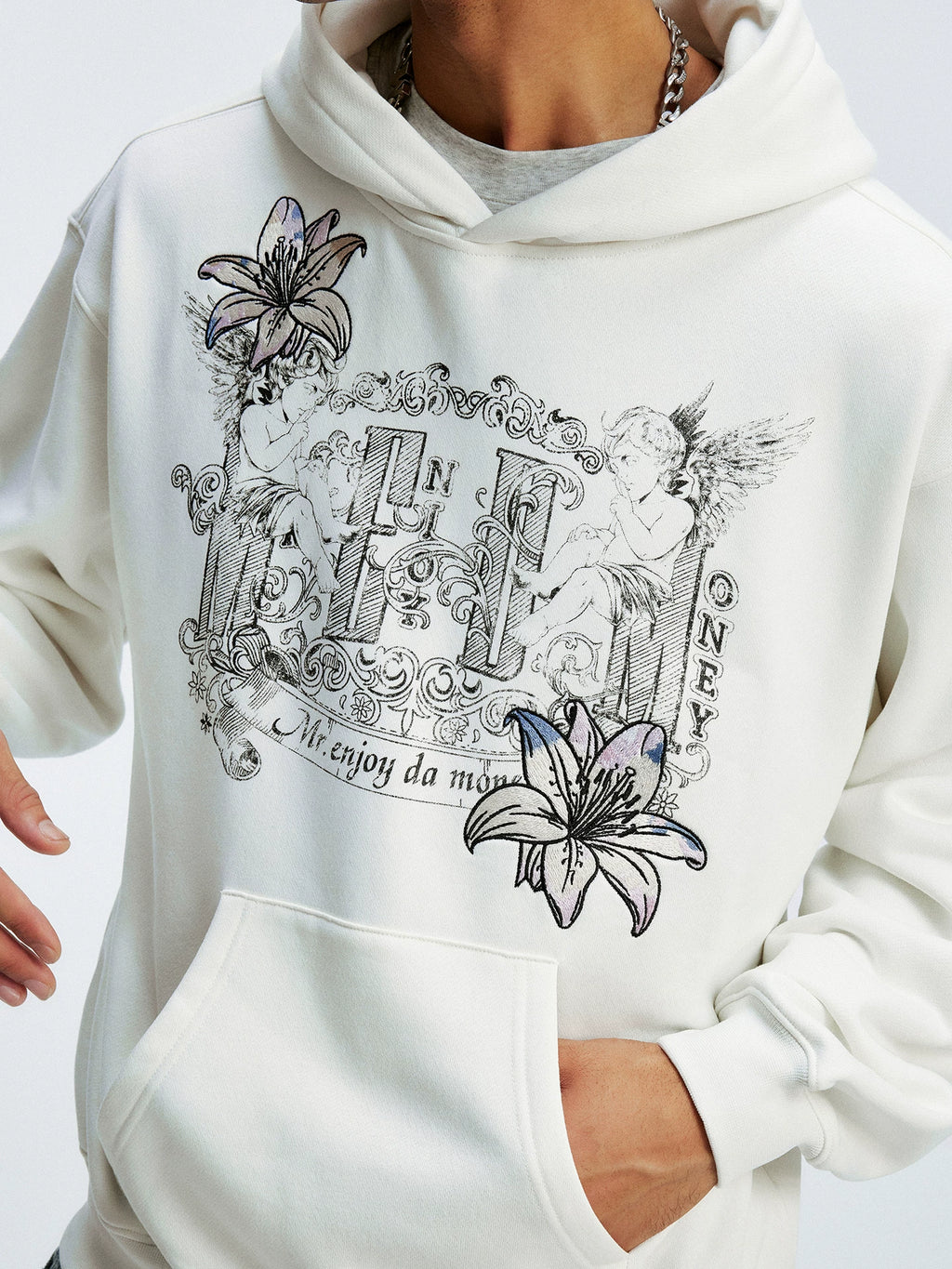 MEDM Symmetrical Angel Printed Casual Hooded Sweater