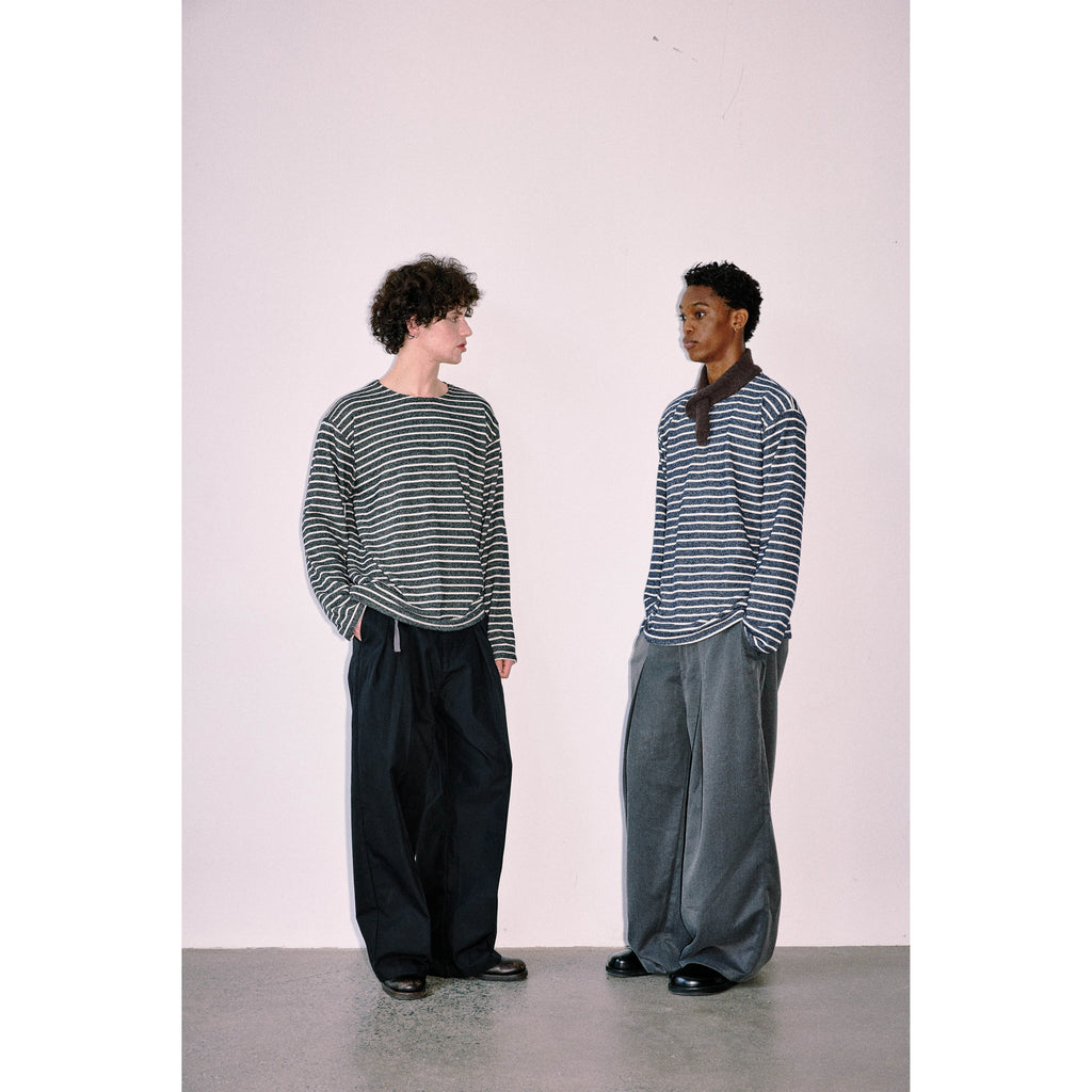 Anniehall Knitted Navy Stripe Thickened Terry Long Sleeve
