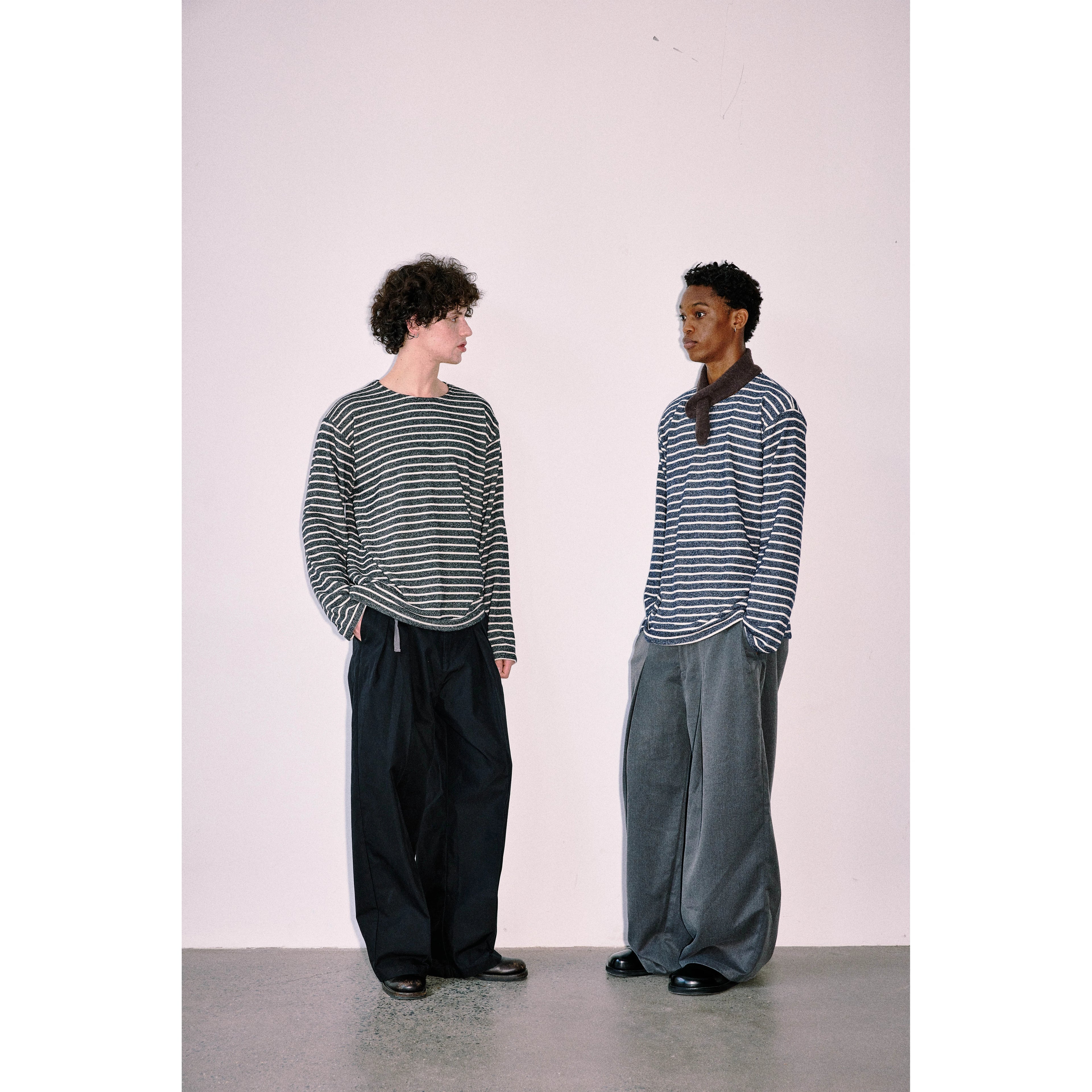 Anniehall Knitted Navy Stripe Thickened Terry Long Sleeve
