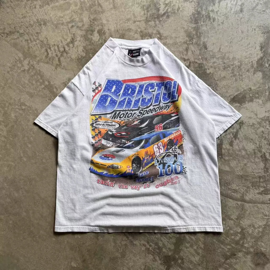 Wang Youbing Retro Racing Print Loose Tee