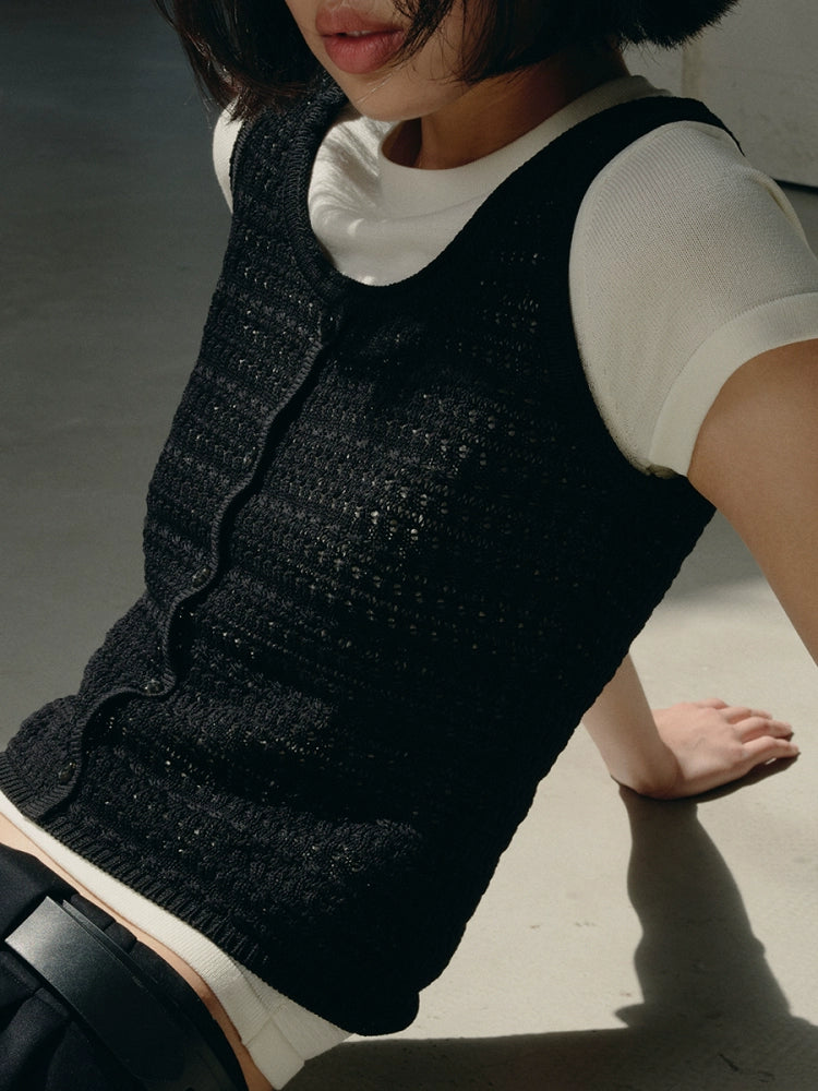 JCAESAR False Placket Hollow Knitted Vest