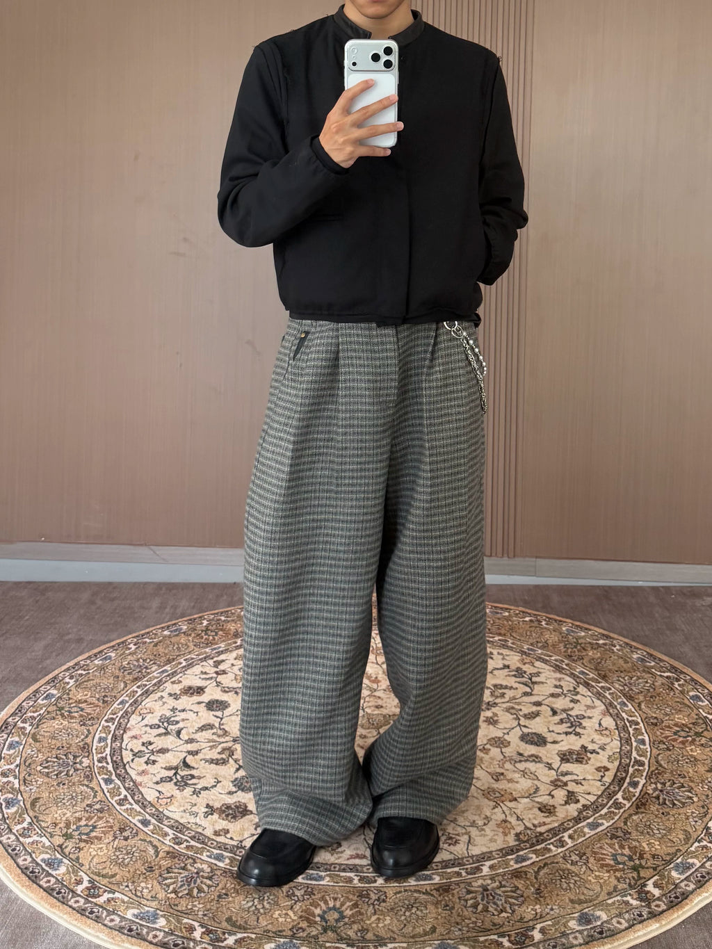 CENSMADE Three-dimensional Cut Wide-leg Plaid Trousers