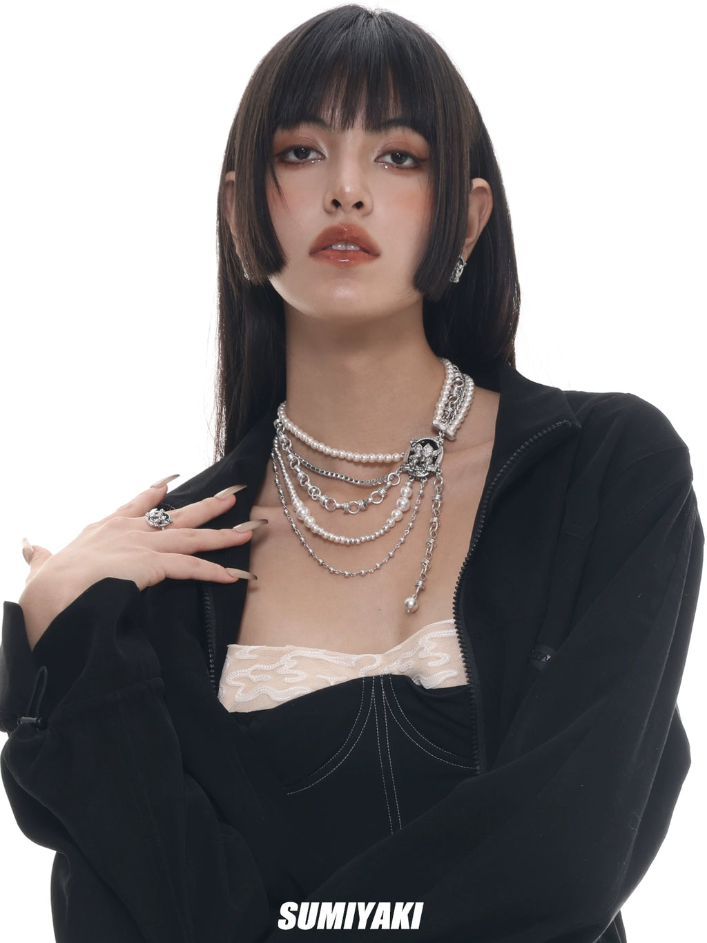 SUMIYAKI Multi-layer Pearl Stacked Belt Necklace