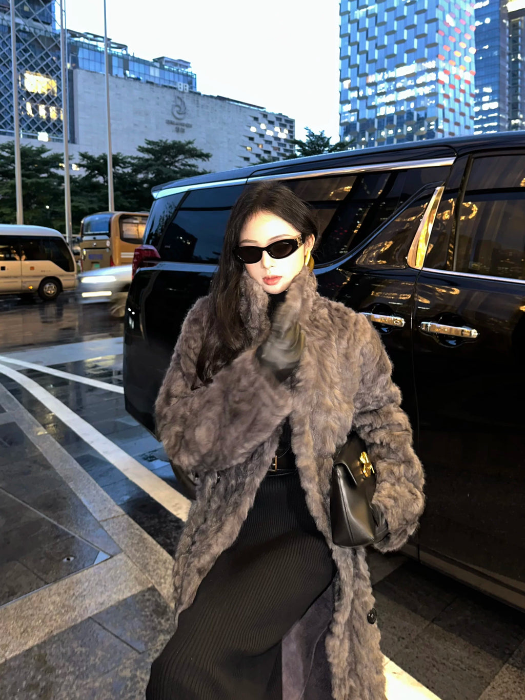 CHUYUQI Extravagant Warm Wool Coat Stand-up Collar Imitation Fur