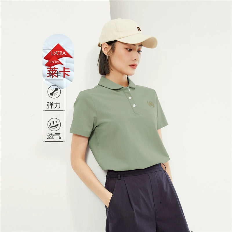 Giordano Small Embroidery Lycra Pearl Doll Collar Lapel Tee
