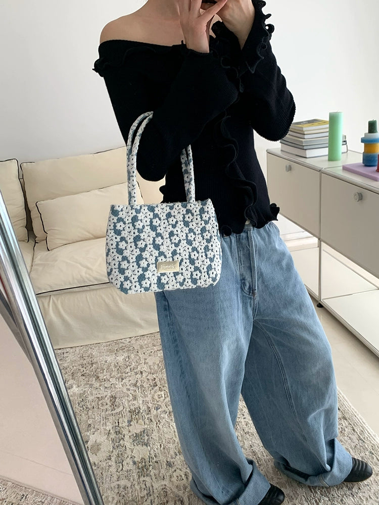 ENNUI Exquisite Three-dimensional Flower Embroidery Tote Shoulder Handbag