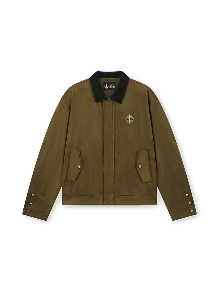 DICETINY Suede Print Vintage Lapel Casual Jacket