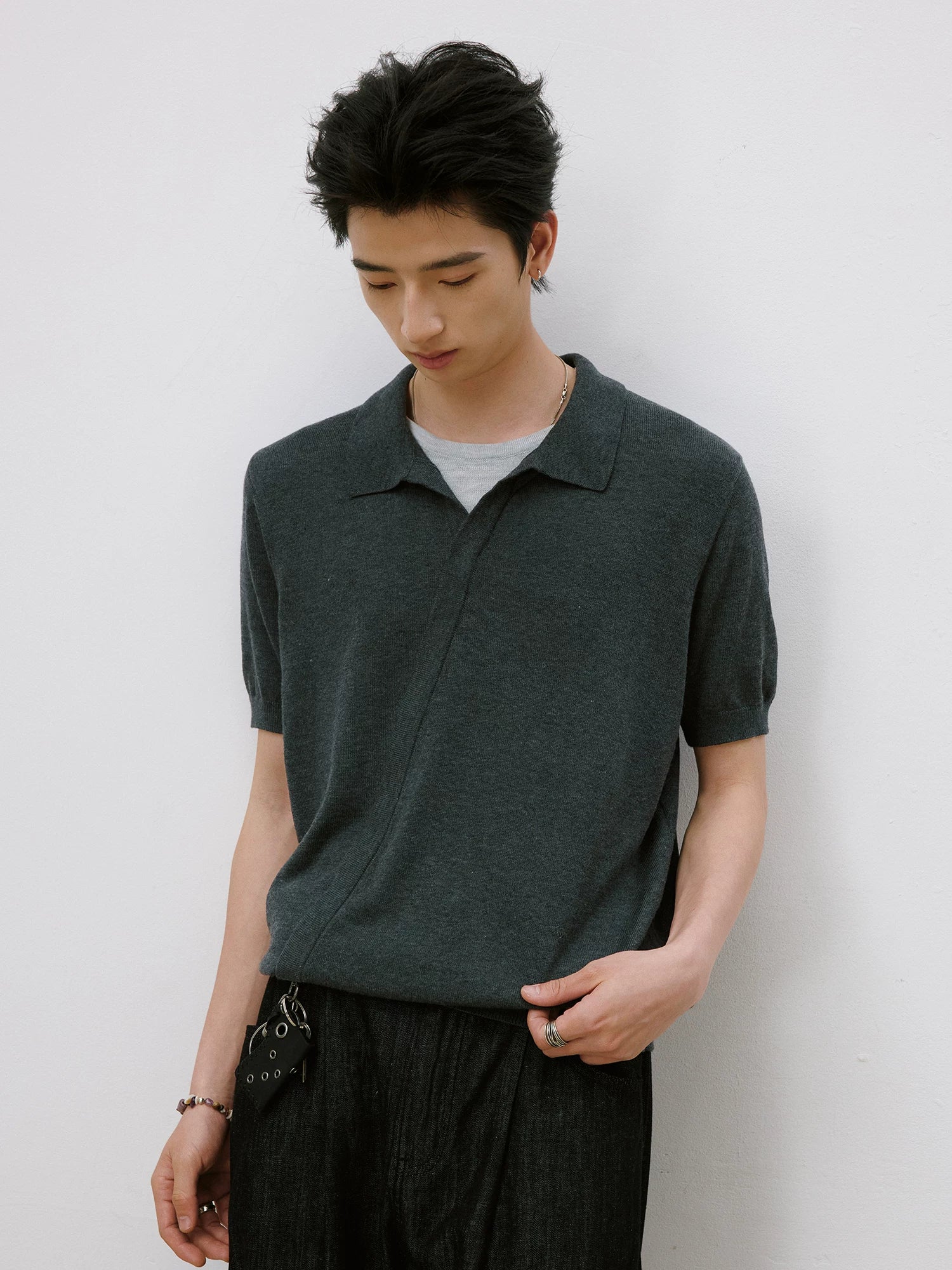 LR MADE Knitted Fake Two-piece Casual Tee