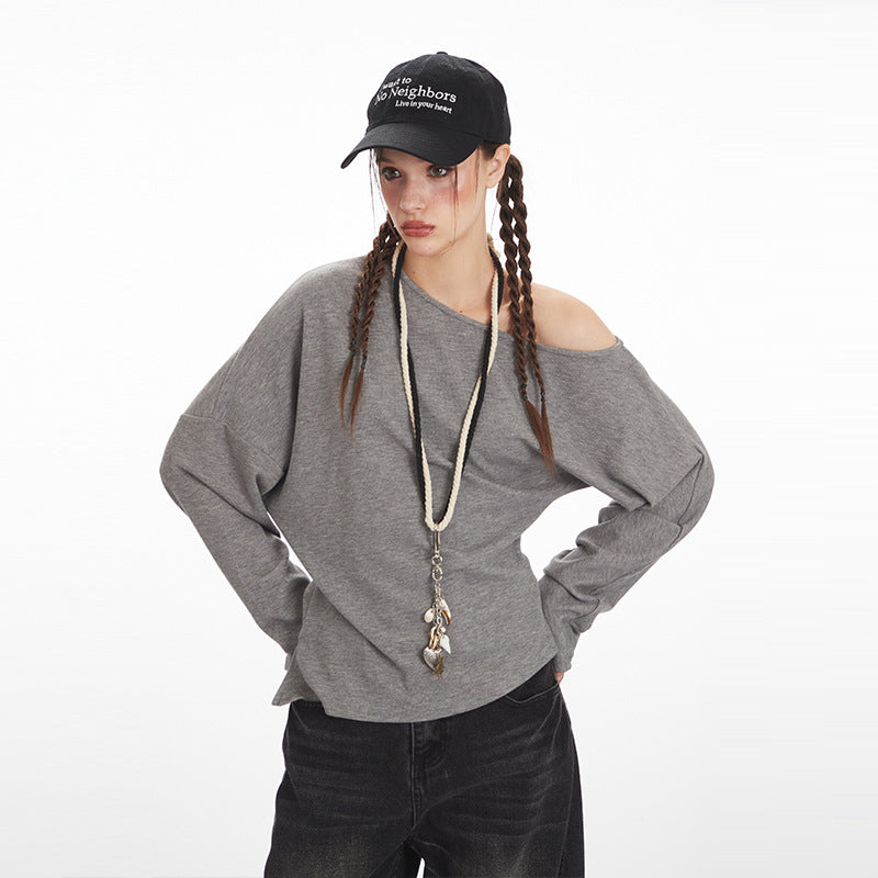 Nariele Irregular Diagonal Collar Waist Long Sleeves