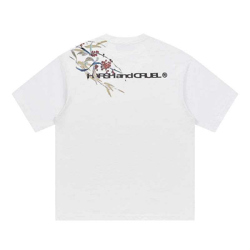 Harshandcruel New Chinese Over-the-Shoulder Ink Floral Tee