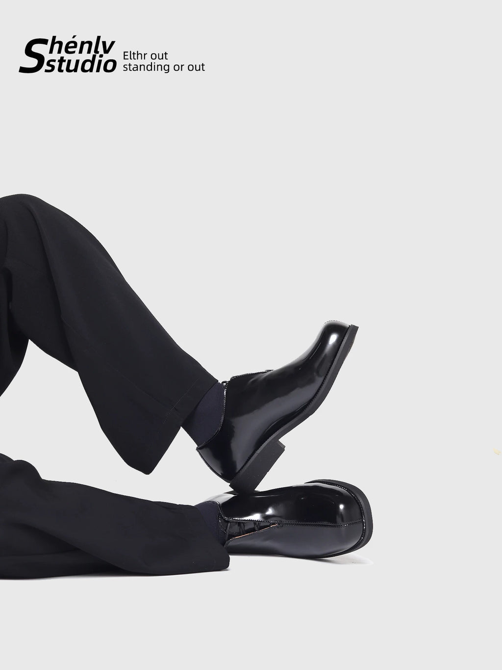 SHENLV STUDIO Glossy Casual Business Round Head Small Leather Shoes