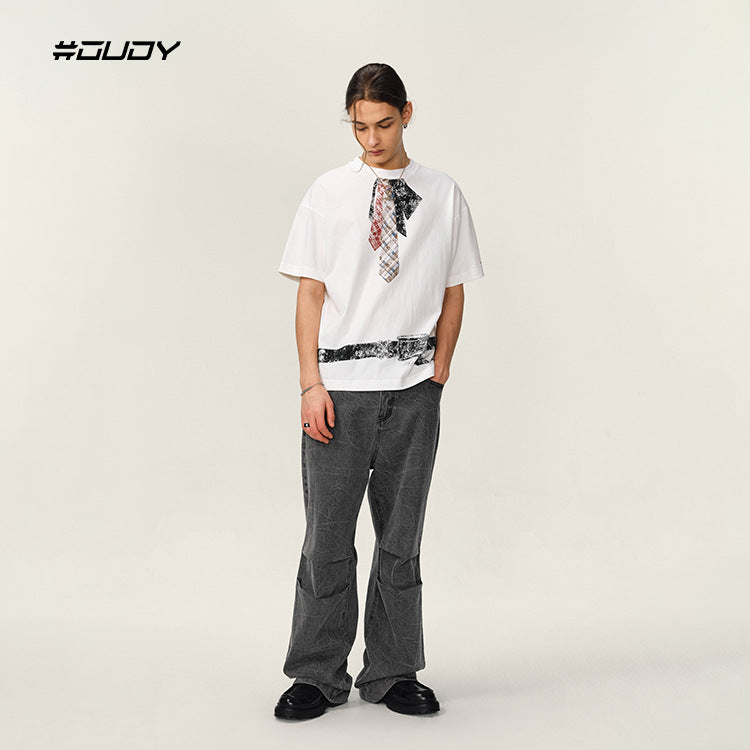 #OVDY TIE double yarn 230G Solona loose shoulder short sleeve Tee