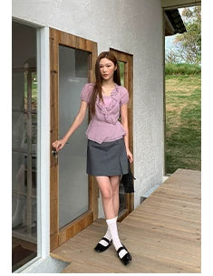 KANO Ruffle Edge Oblique Strap Lace Fashion Suit
