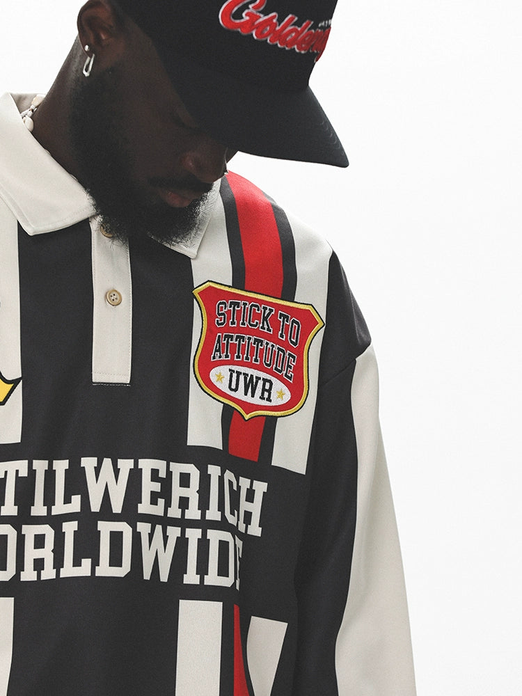 UNTILWERICH Vintage Sports Wind Contrast Color Splicing POLO Long Sleeve